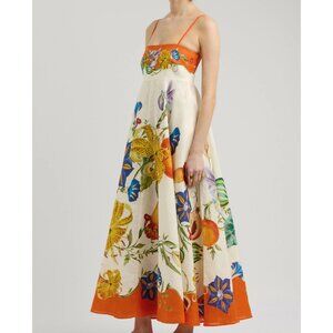 Alemais Erames floral pattern square-necked linen halter dress